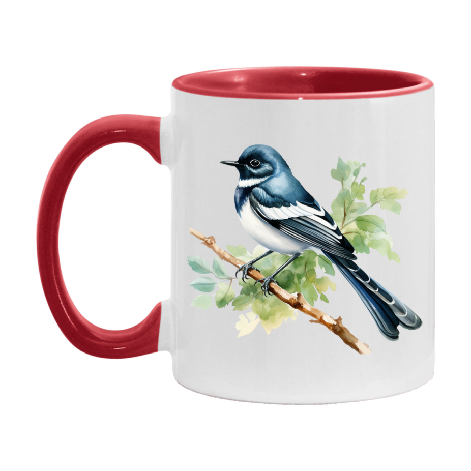 Bird Watching Mug, Oriental Magpie Robin Song Bird Mug, 11oz or 15oz White Ceramic Coffee Mug Gift for Bird Watchers