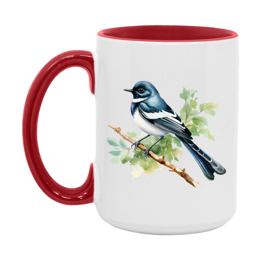 Bird Watching Mug, Oriental Magpie Robin Song Bird Mug, 11oz or 15oz White Ceramic Coffee Mug Gift for Bird Watchers