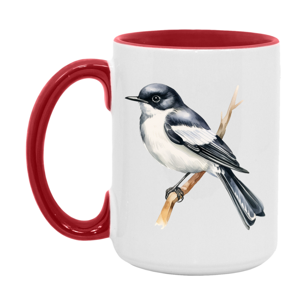 Bird Watching Mug, Pied Flycatcher Song Bird Mug, 11oz or 15oz White Ceramic Coffee Mug Gift for Bird Watchers