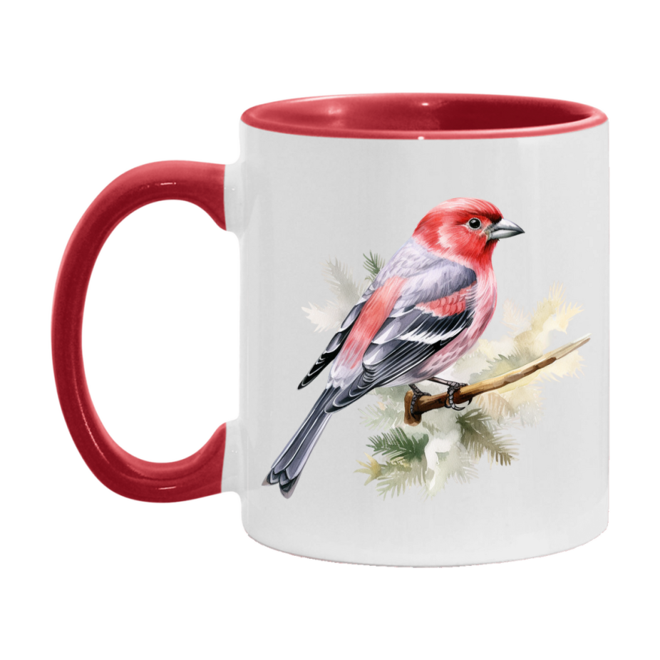Bird Watching Mug, Pine Grosbeak Song Bird Mug, 11oz or 15oz White Ceramic Coffee Mug Gift for Bird Watchers