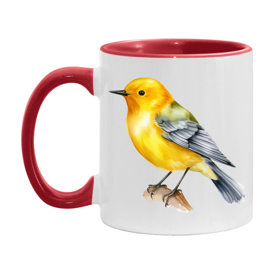 Bird Watching Mug, Prothonotary Warbler Song Bird Mug, 11oz or 15oz White Ceramic Coffee Mug Gift for Bird Watchers