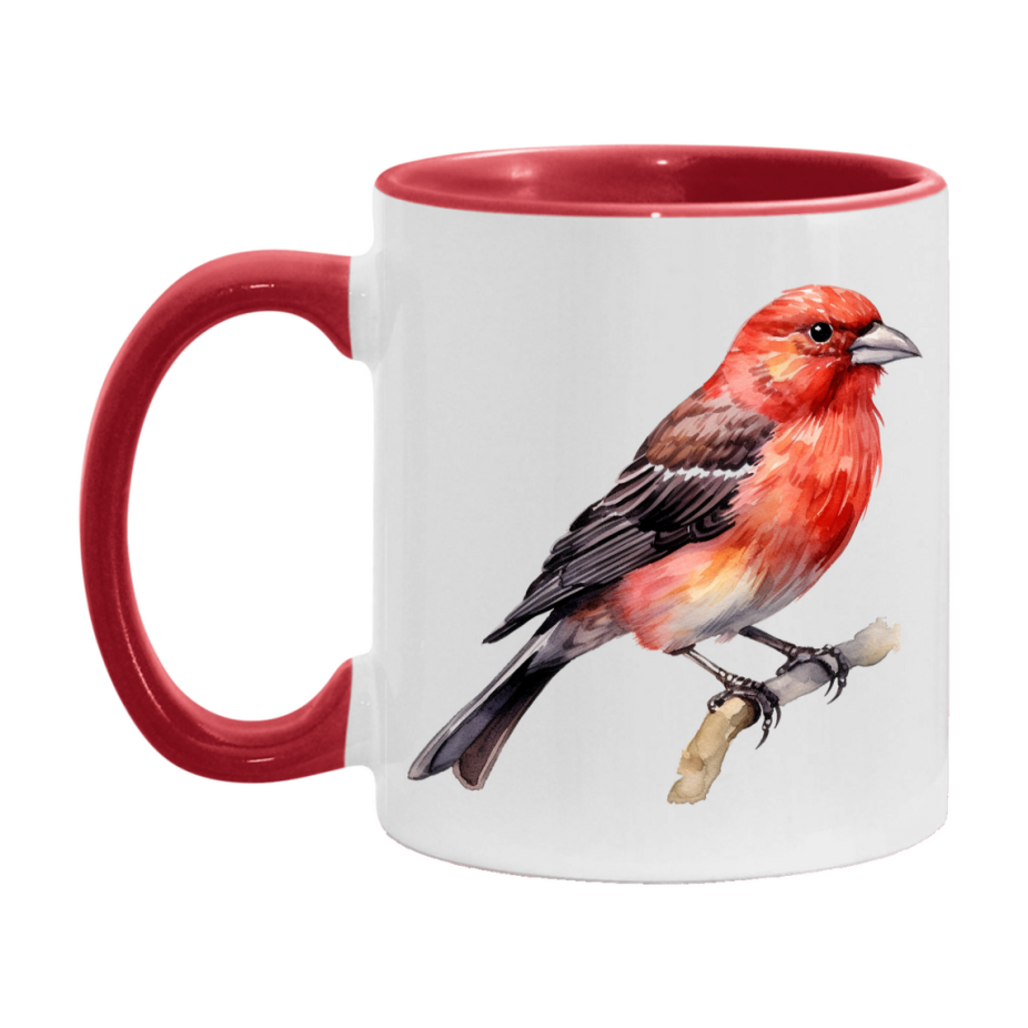 Bird Watching Mug, Red Crossbill Song Bird Mug, 11oz or 15oz White Ceramic Coffee Mug Gift for Bird Watchers