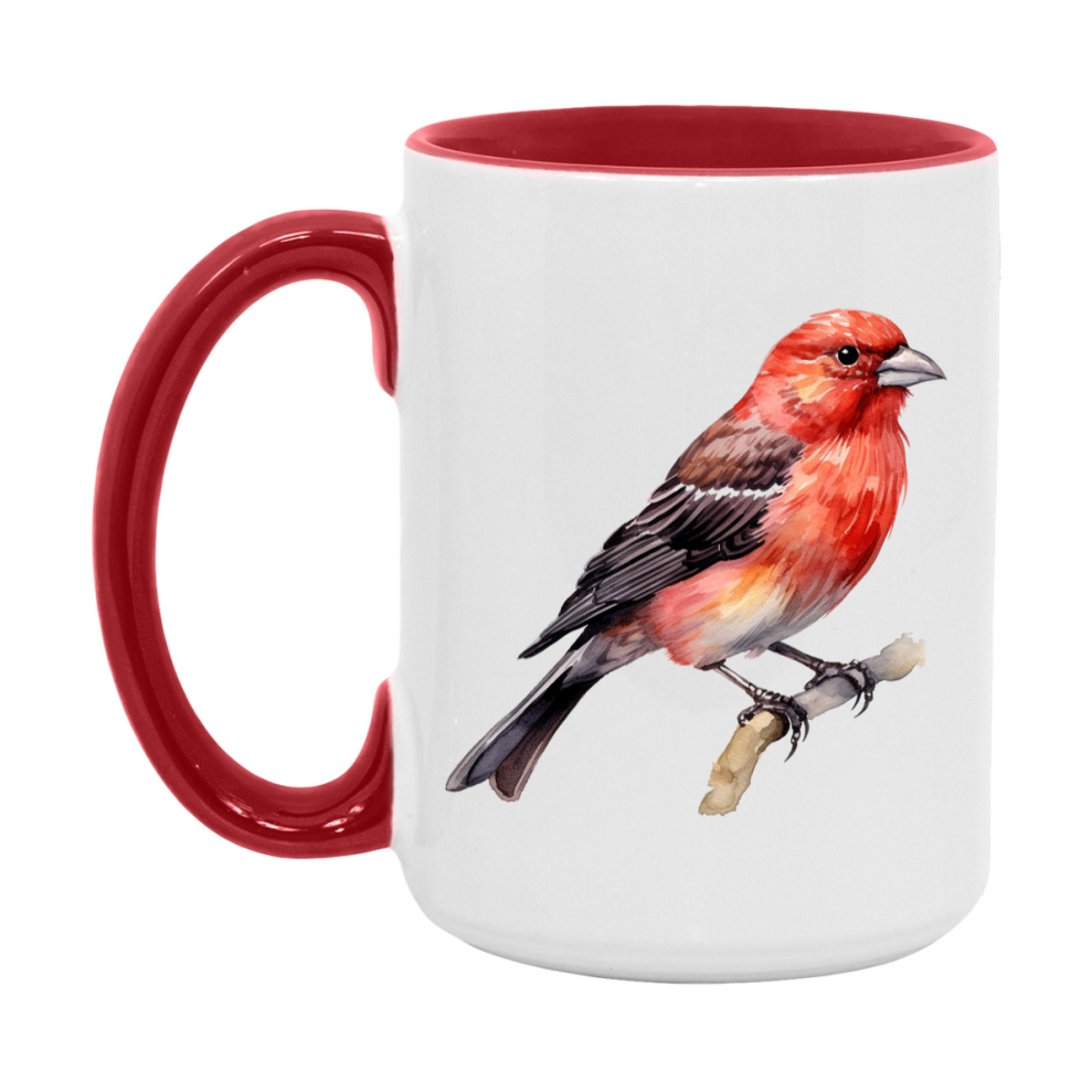 Bird Watching Mug, Red Crossbill Song Bird Mug, 11oz or 15oz White Ceramic Coffee Mug Gift for Bird Watchers