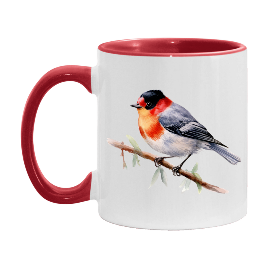 Bird Watching Mug, Red Faced Warbler Song Bird Mug, 11oz or 15oz White Ceramic Coffee Mug Gift for Bird Watchers