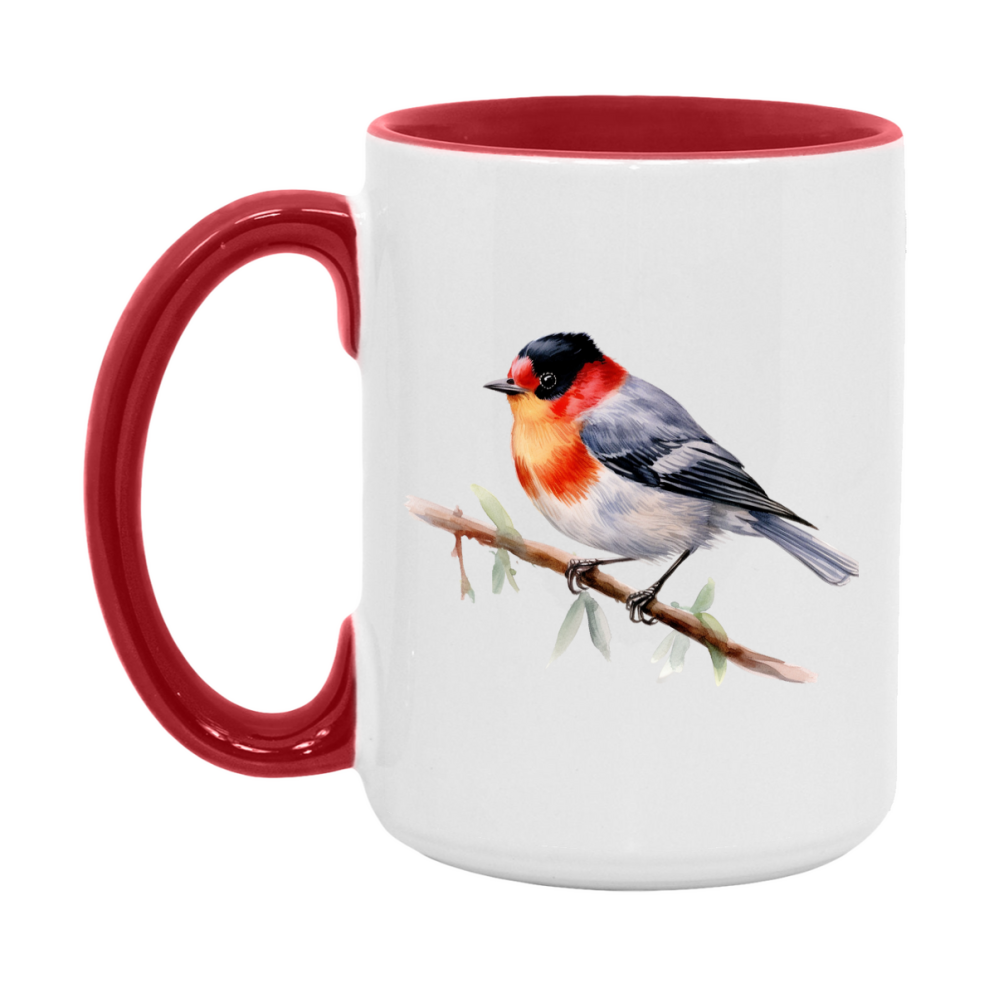 Bird Watching Mug, Red Faced Warbler Song Bird Mug, 11oz or 15oz White Ceramic Coffee Mug Gift for Bird Watchers