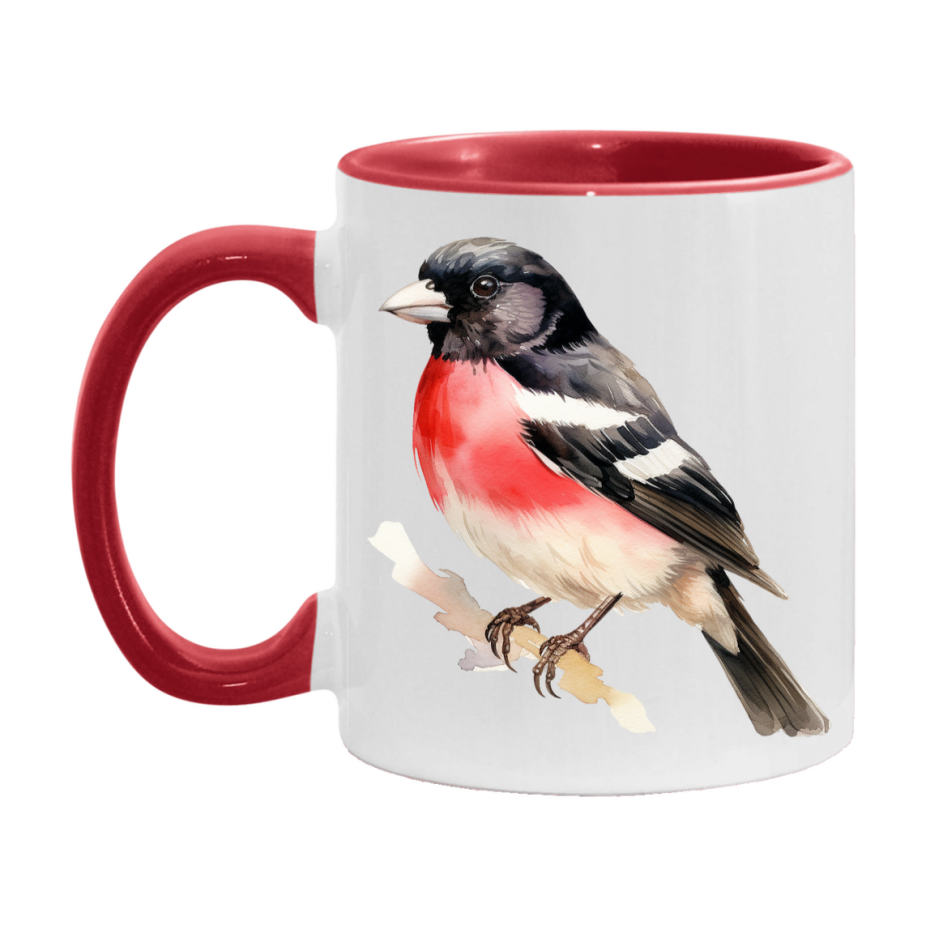 Bird Watching Mug, Rose Breasted Grosbeak Song Bird Mug, 11oz or 15oz White Ceramic Coffee Mug Gift for Bird Watchers