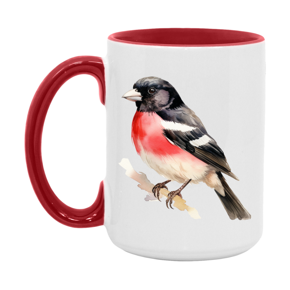 Bird Watching Mug, Rose Breasted Grosbeak Song Bird Mug, 11oz or 15oz White Ceramic Coffee Mug Gift for Bird Watchers