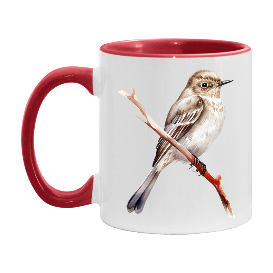 Bird Watching Mug, Spotted Flycatcher Song Bird Mug, 11oz or 15oz White Ceramic Coffee Mug Gift for Bird Watchers