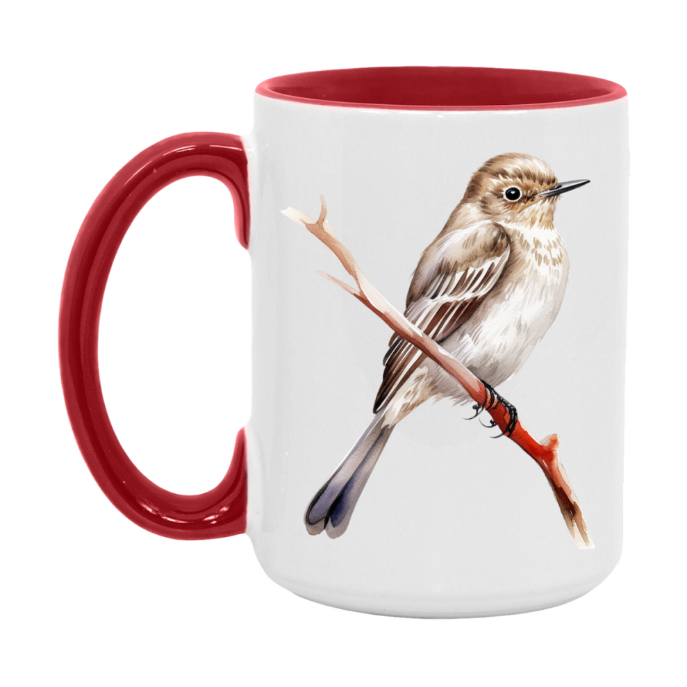 Bird Watching Mug, Spotted Flycatcher Song Bird Mug, 11oz or 15oz White Ceramic Coffee Mug Gift for Bird Watchers