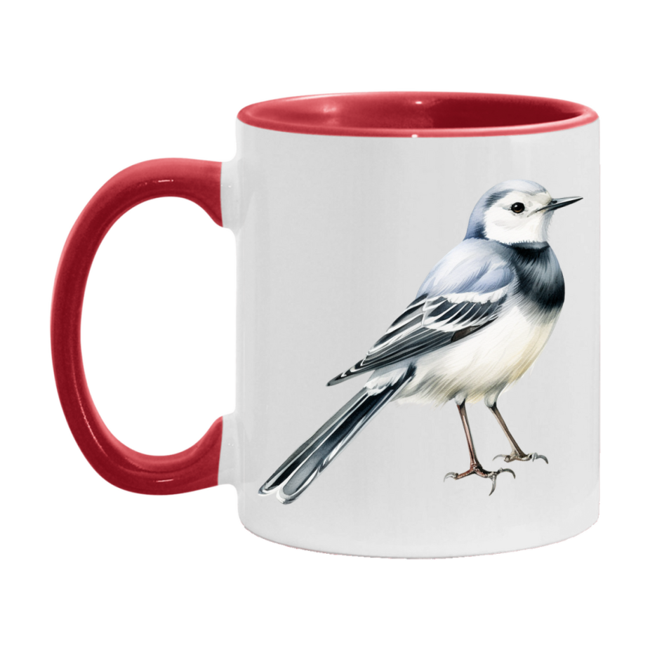 Bird Watching Mug, White Wagtail Song Bird Mug, 11oz or 15oz White Ceramic Coffee Mug Gift for Bird Watchers