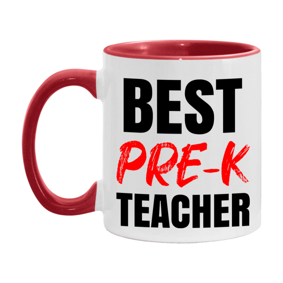 Teacher Superlative Mug, Best Pre-K Teacher Gift, 11oz or 15oz White Ceramic Coffee Cup for Pre-K Teacher