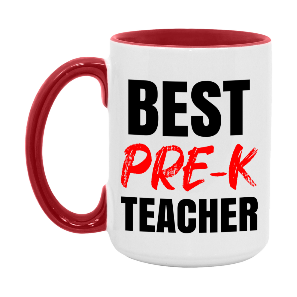 Teacher Superlative Mug, Best Pre-K Teacher Gift, 11oz or 15oz White Ceramic Coffee Cup for Pre-K Teacher