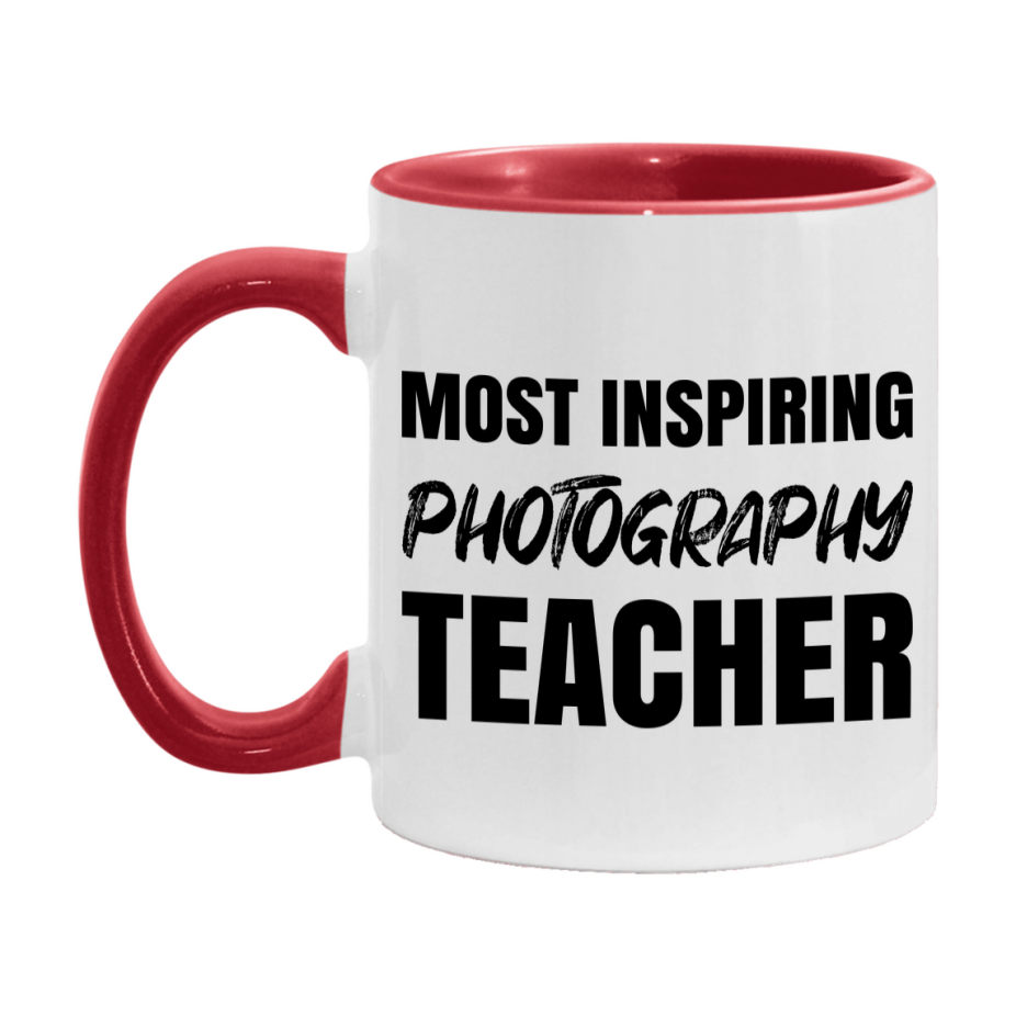 Teacher Superlative Mug, Most Inspiring Photography Teacher Gift, 11oz or 15oz White Ceramic Coffee Cup, Gift for Photography Teacher