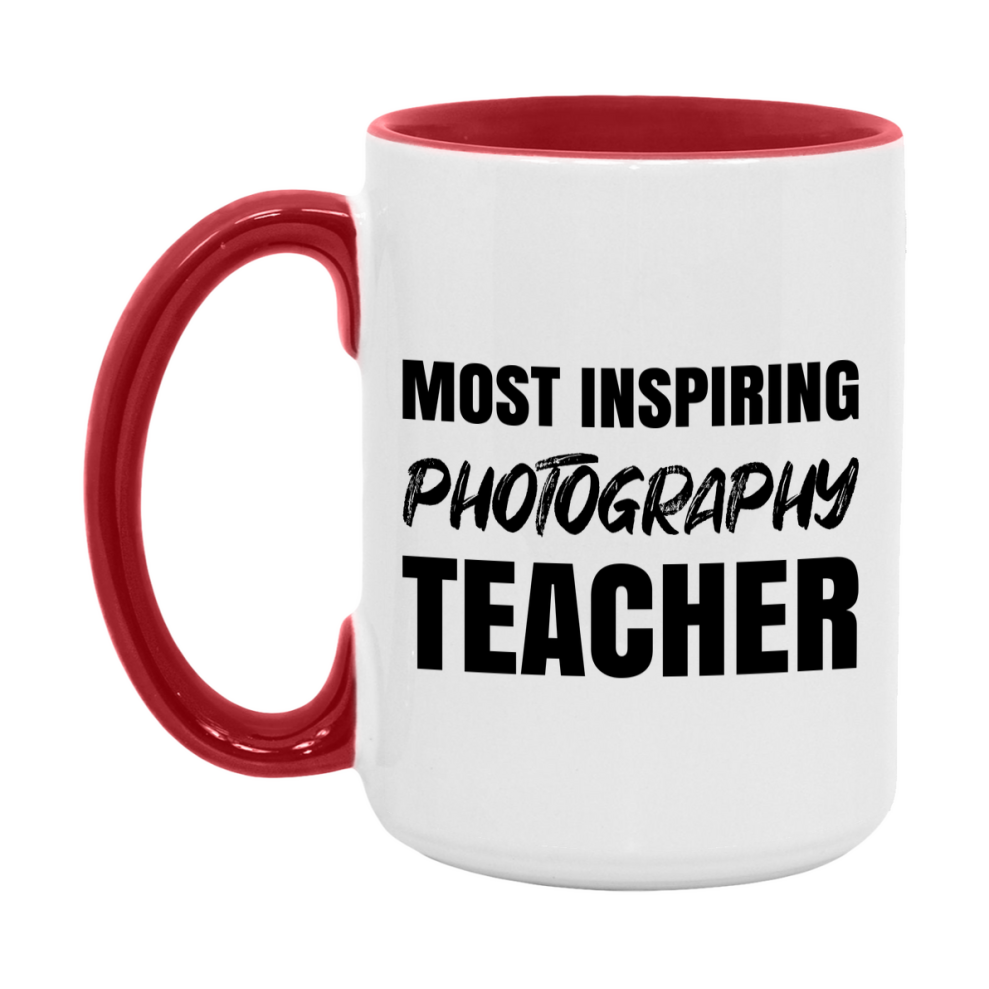 Teacher Superlative Mug, Most Inspiring Photography Teacher Gift, 11oz or 15oz White Ceramic Coffee Cup, Gift for Photography Teacher