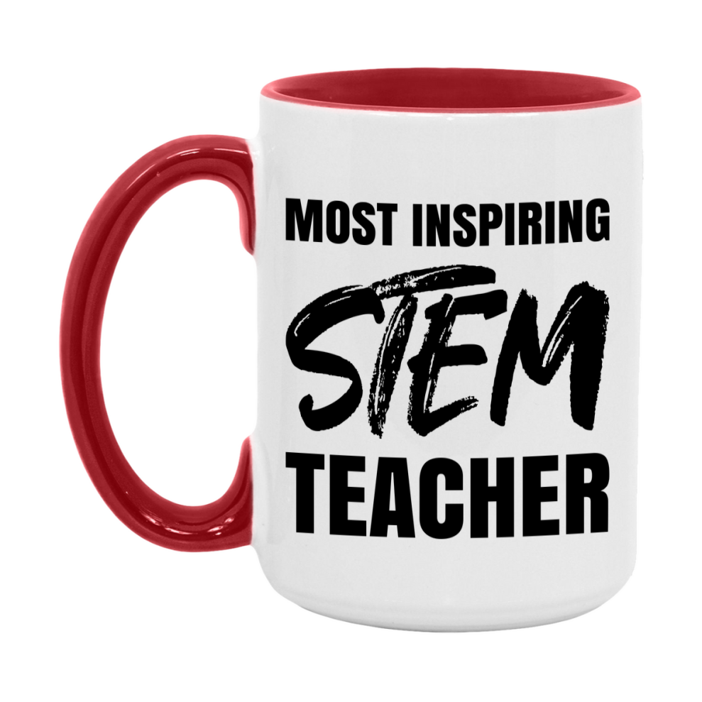 Teacher Superlative Mug, Most Inspiring Stem Teacher Gift, 11oz or 15oz White Ceramic Coffee Cup, Gift for Stem Teacher