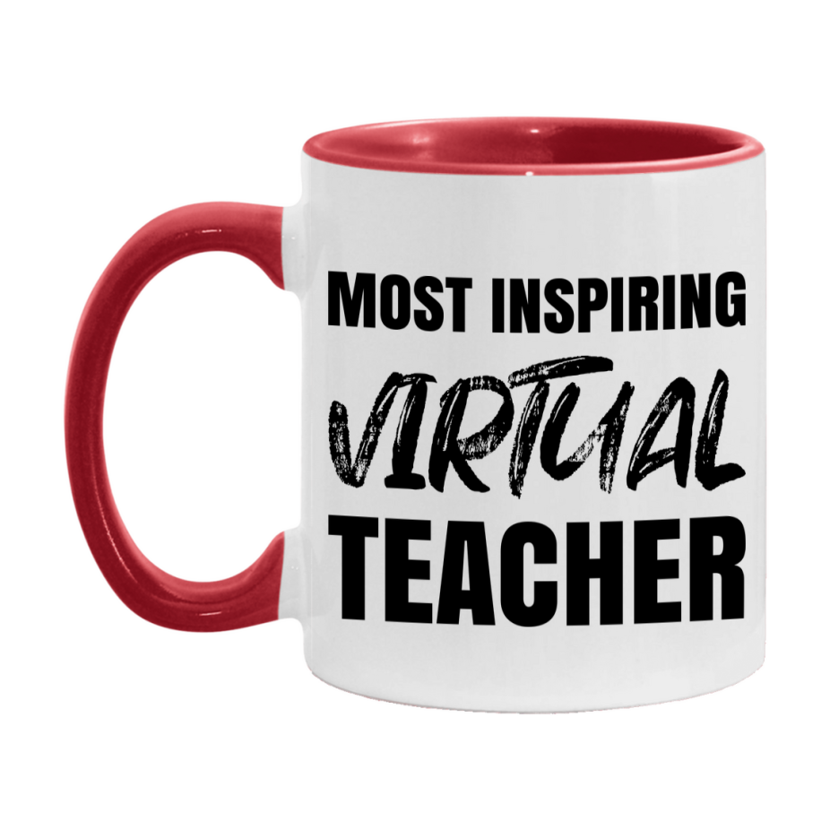 Teacher Superlative Mug, Most Inspiring Virtual Teacher Gift, 11oz or 15oz White Ceramic Coffee Cup, Gift for Virtual Teacher