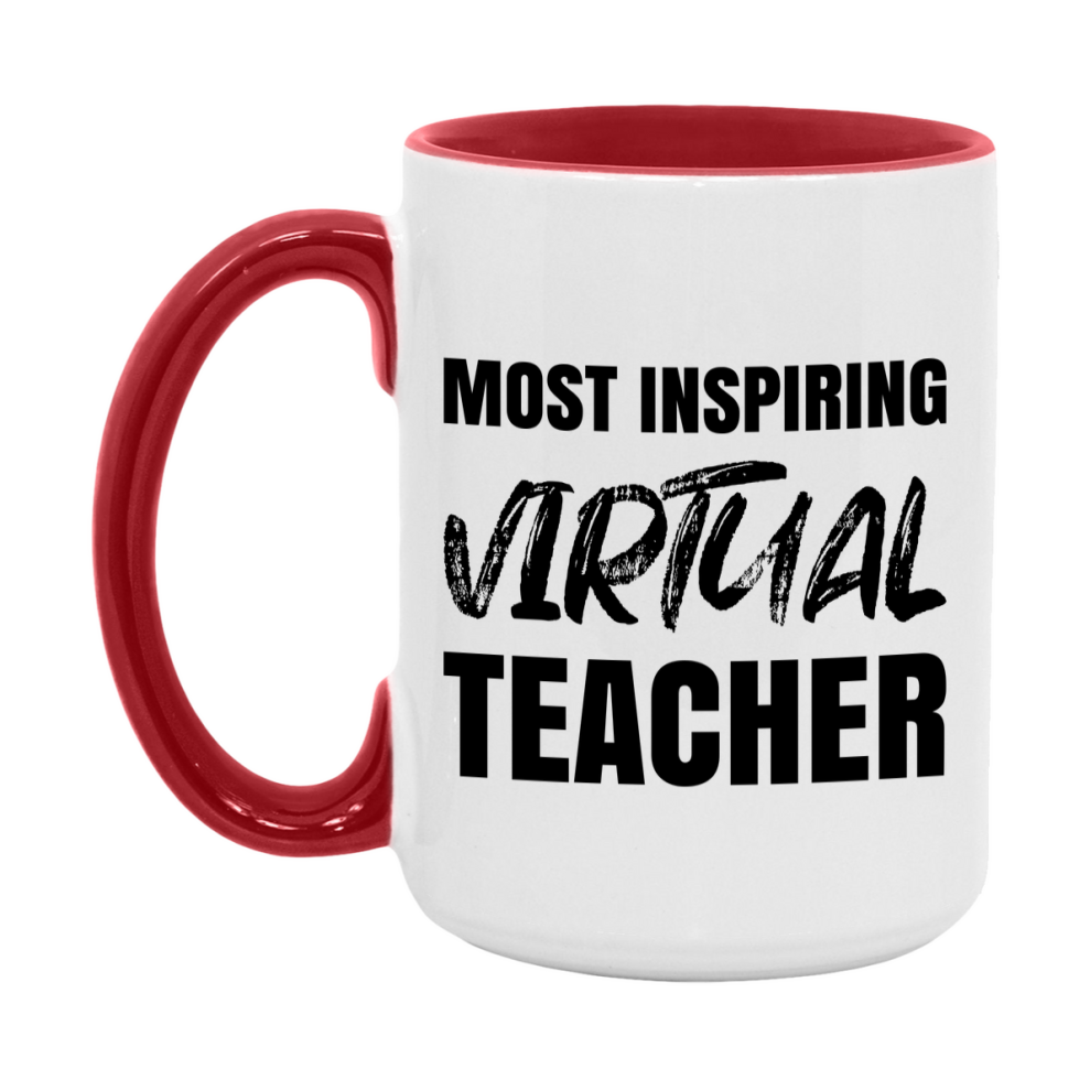 Teacher Superlative Mug, Most Inspiring Virtual Teacher Gift, 11oz or 15oz White Ceramic Coffee Cup, Gift for Virtual Teacher