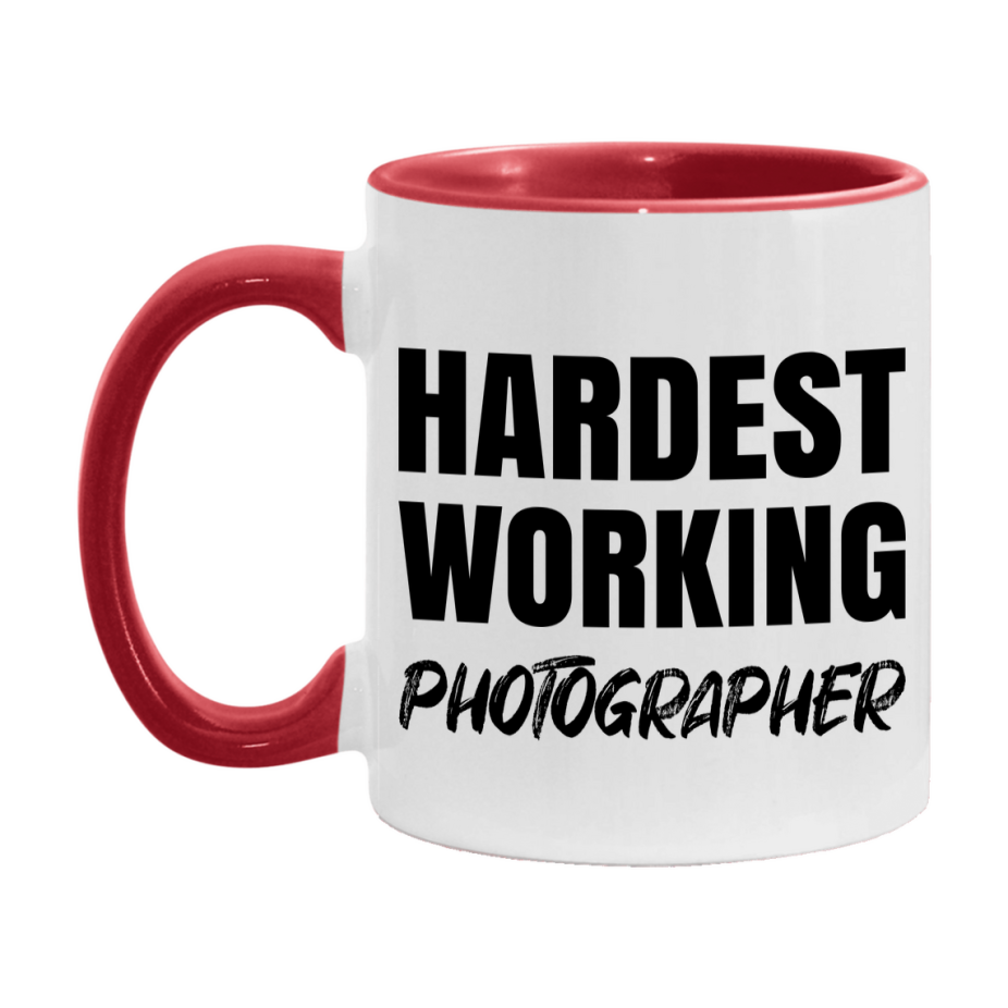 Photographer Superlative Mug, Hardest Working Photographer, 11oz or 15oz Ceramic Coffee Mug, Double-Sided Cup, Gift for Photographer, Coworker Gift, Boss Gift
