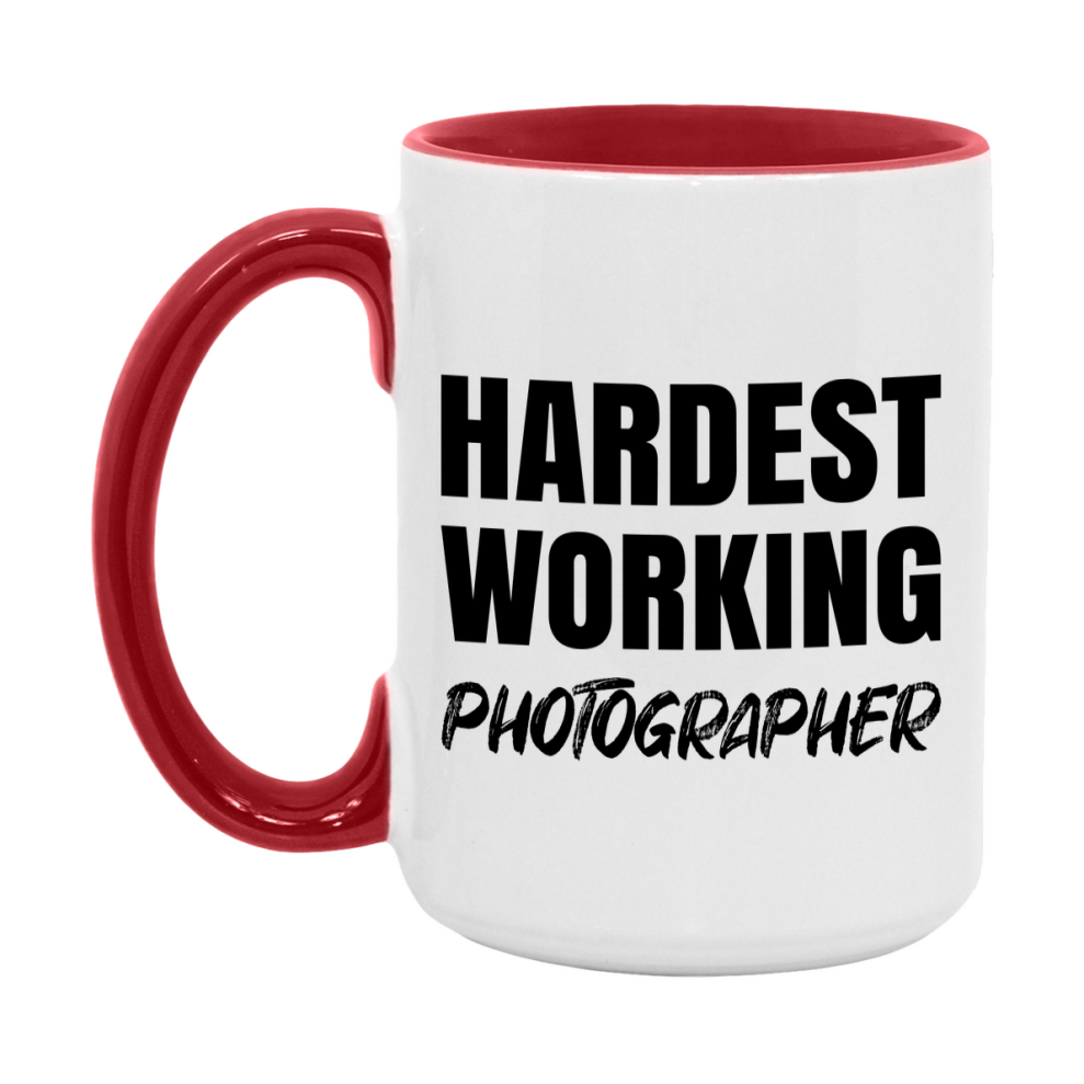 Photographer Superlative Mug, Hardest Working Photographer, 11oz or 15oz Ceramic Coffee Mug, Double-Sided Cup, Gift for Photographer, Coworker Gift, Boss Gift