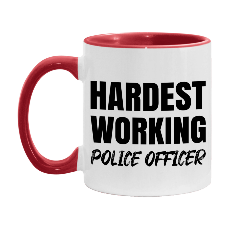 Police Officer Superlative Mug, Hardest Working Police Officer, 11oz or 15oz Ceramic Coffee Mug, Double-Sided Cup, Gift for Police Officer, Coworker Gift, Boss Gift