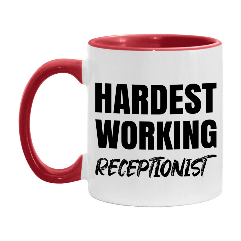 Receptionist Superlative Mug, Hardest Working Receptionist, 11oz or 15oz Ceramic Coffee Mug, Double-Sided Cup, Gift for Receptionist, Coworker Gift, Boss Gift
