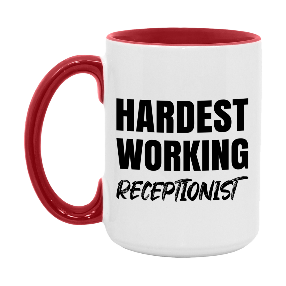 Receptionist Superlative Mug, Hardest Working Receptionist, 11oz or 15oz Ceramic Coffee Mug, Double-Sided Cup, Gift for Receptionist, Coworker Gift, Boss Gift