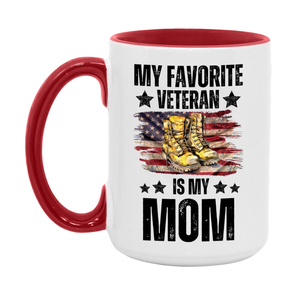 Veteran Gift Mug, My Favorite Veteran Is My Mom, 11oz or 15oz Ceramic Coffee Cup Gift for Mom