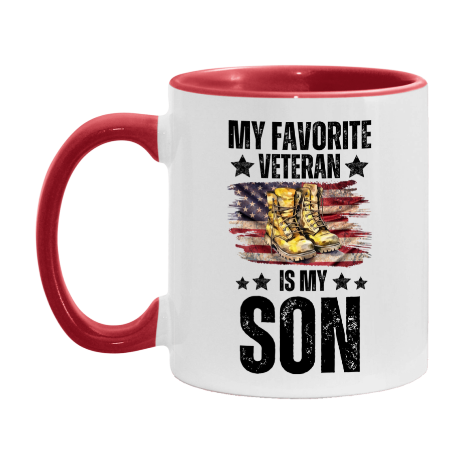 Veteran Gift Mug, My Favorite Veteran Is My Son, 11oz or 15oz Ceramic Coffee Cup Gift for Son