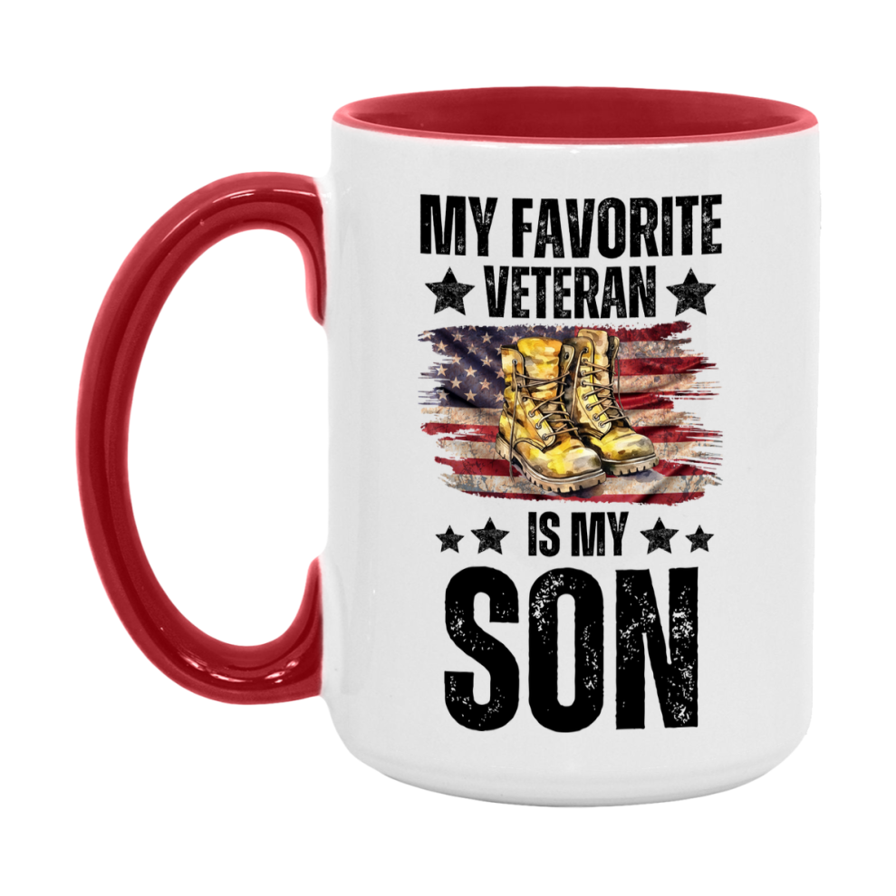 Veteran Gift Mug, My Favorite Veteran Is My Son, 11oz or 15oz Ceramic Coffee Cup Gift for Son