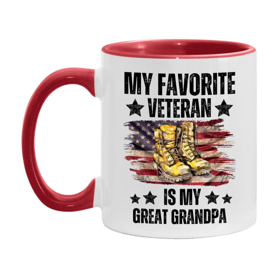 Veteran Gift Mug, My Favorite Veteran Is My Great Grandpa, 11oz or 15oz Ceramic Coffee Cup Gift for Great Grandpa