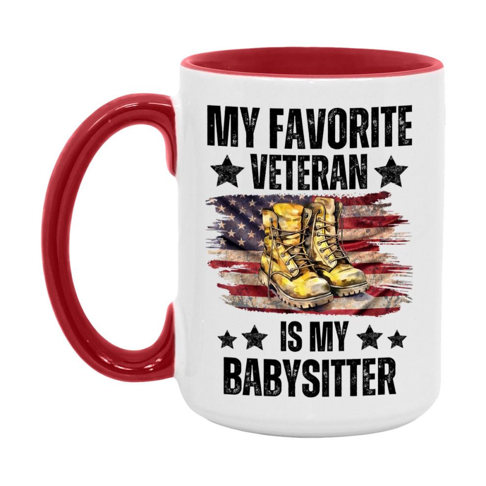 Veteran Gift Mug, My Favorite Veteran Is My Babysitter, 11oz or 15oz Ceramic Coffee Cup Gift for Babysitter