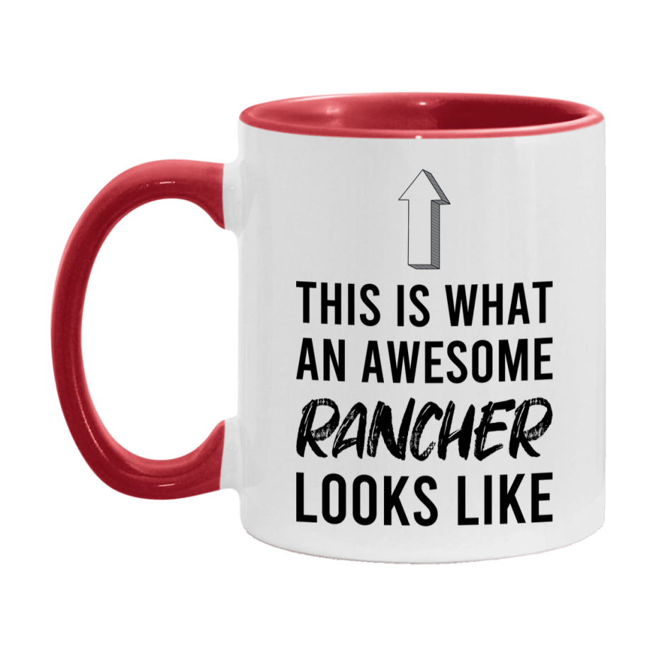 Funny Rancher Mug - This Is What An Awesome Rancher Looks Like - 11oz or 15oz Ceramic Coffee Cup - Novelty Gift for Rancher Professionals
