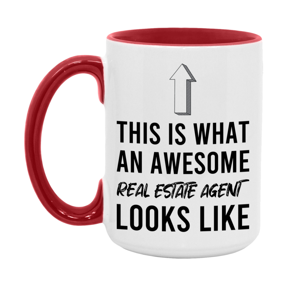 Funny Real Estate Agent Mug - This Is What An Awesome Real Estate Agent Looks Like - 11oz or 15oz Ceramic Coffee Cup - Novelty Gift for Real Estate Agent Professionals