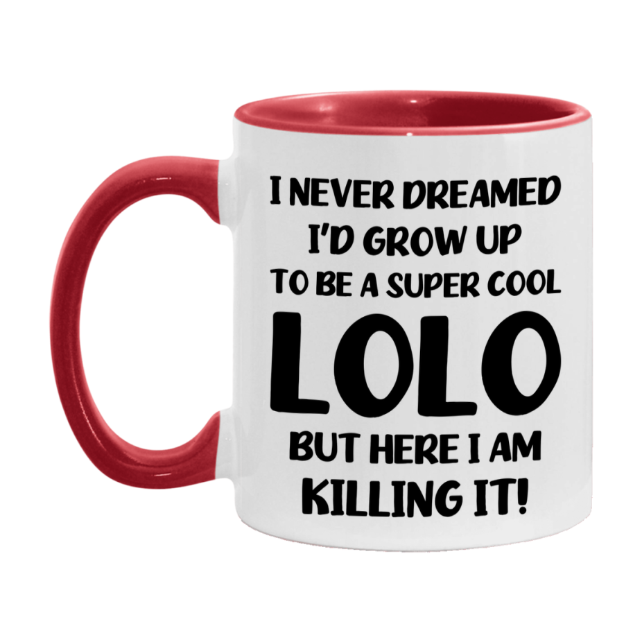 Funny Lolo Mug - "I Never Dreamed I'd Grow Up To Be A Super Cool Lolo" - White Ceramic Coffee Cup (11Oz Or 15Oz