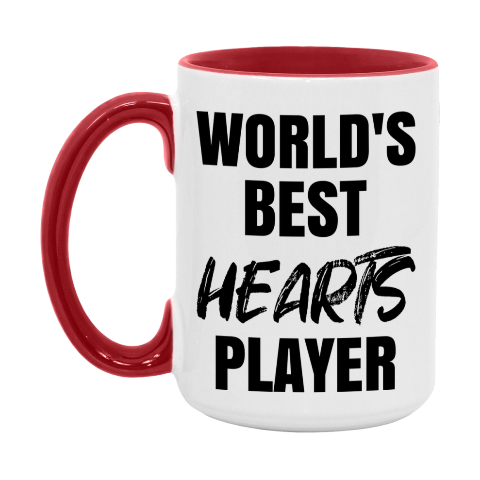 World's Best Hearts Player Mug, Funny Card Game Player Gift, 11Oz Or 15Oz White Ceramic Mug