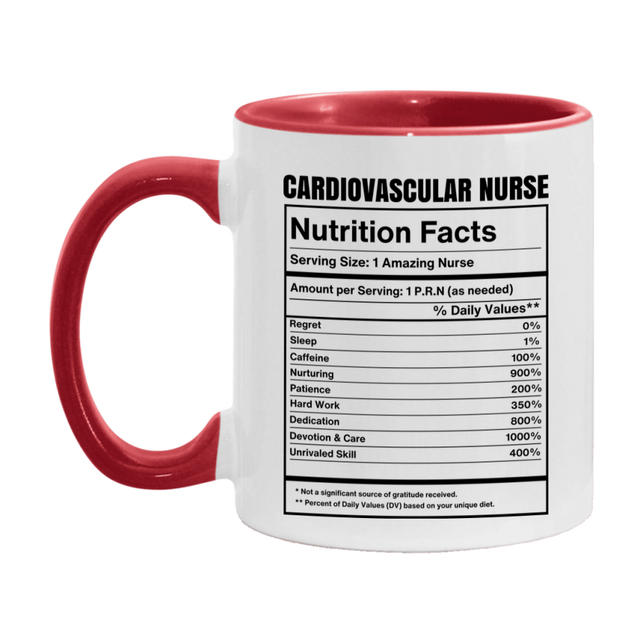 Cardiovascular Nurse Coffee Mug, Cardiovascular Nurse Nutrition Facts, 11Oz Or 15Oz Ceramic Cup