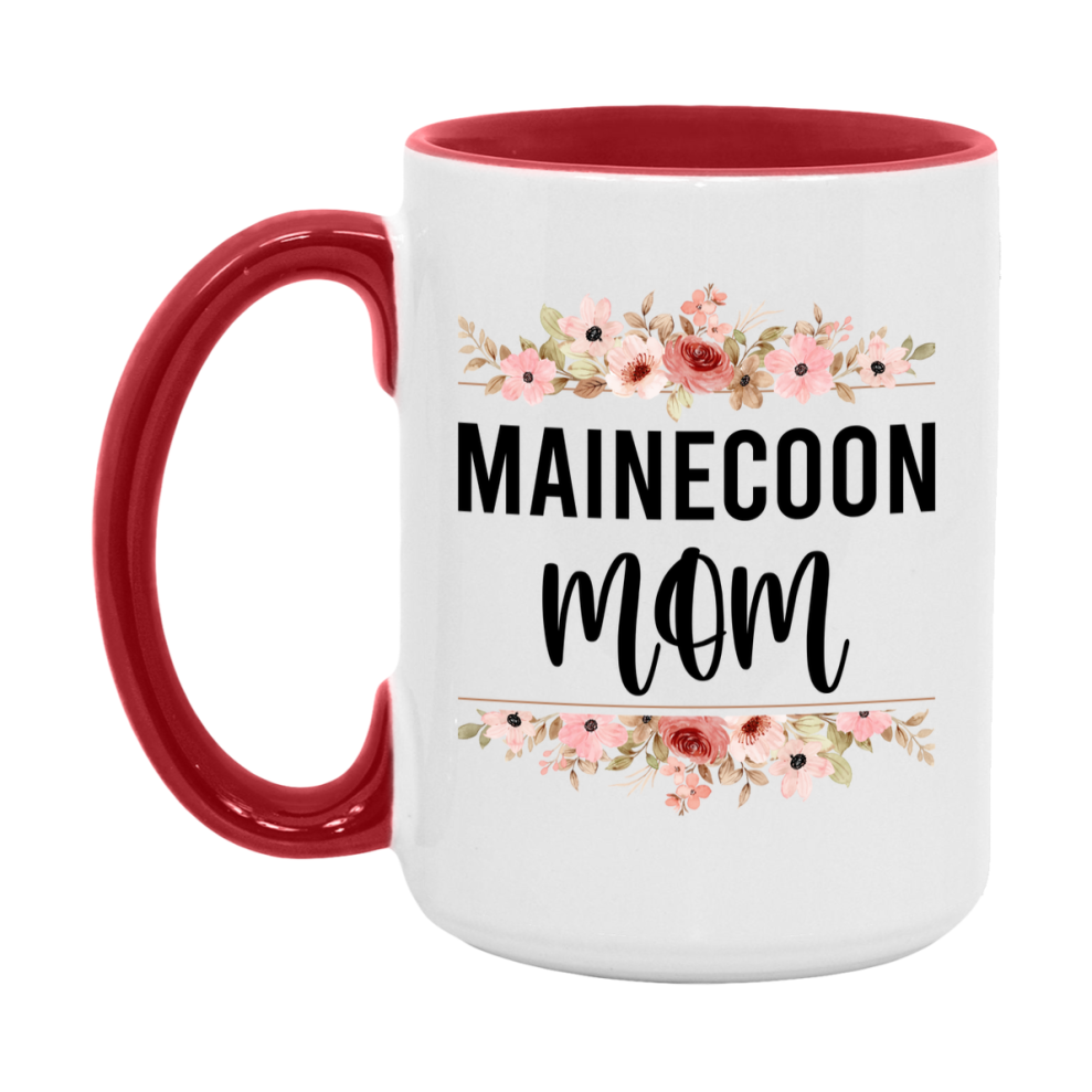 Mainecoon Cat Mom Mug, Floral Cat Mug For Mom, 11Oz Or 15Oz Coffee Cup