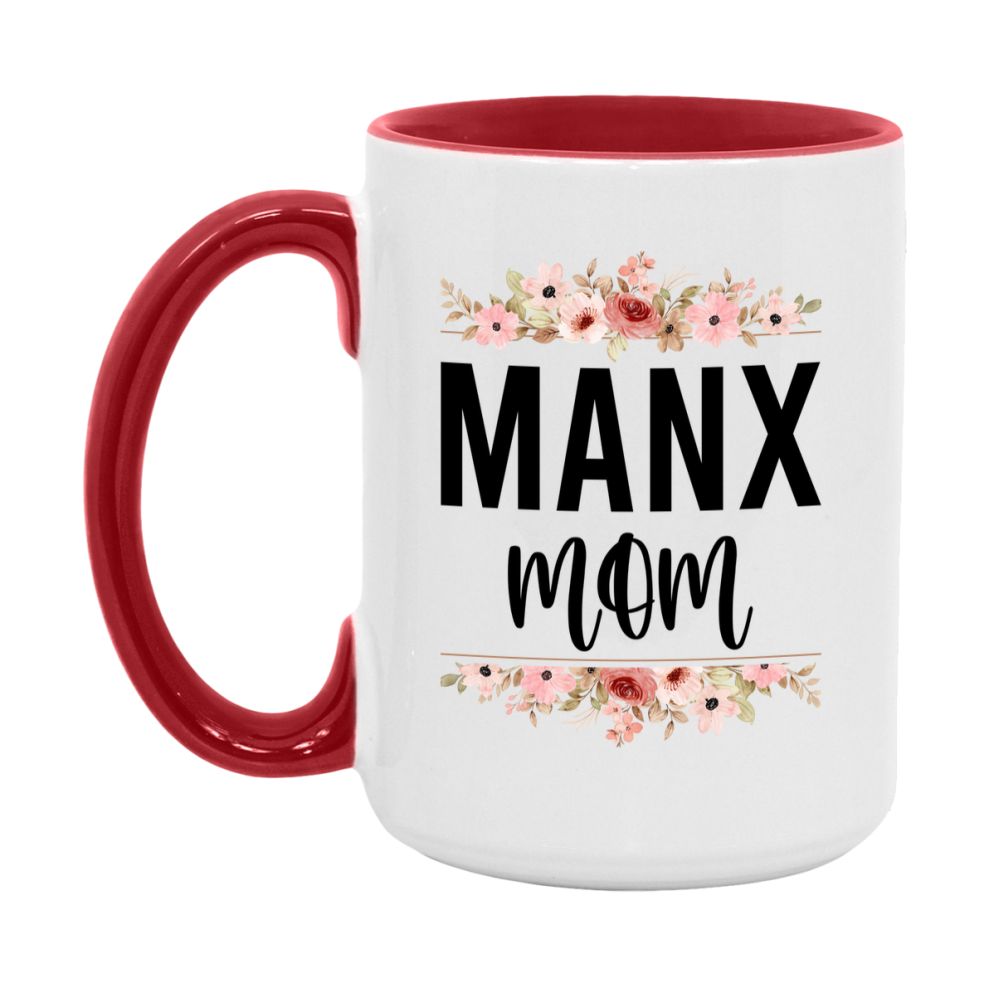 Manx Cat Mom Mug, Floral Cat Mug For Mom, 11Oz Or 15Oz Coffee Cup