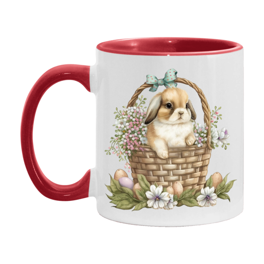 Easter Bunny Coffee Mug, Cute Bunny With Basket Easter Gift, Double-Sided 11Oz Or 15Oz White Ceramic Cup