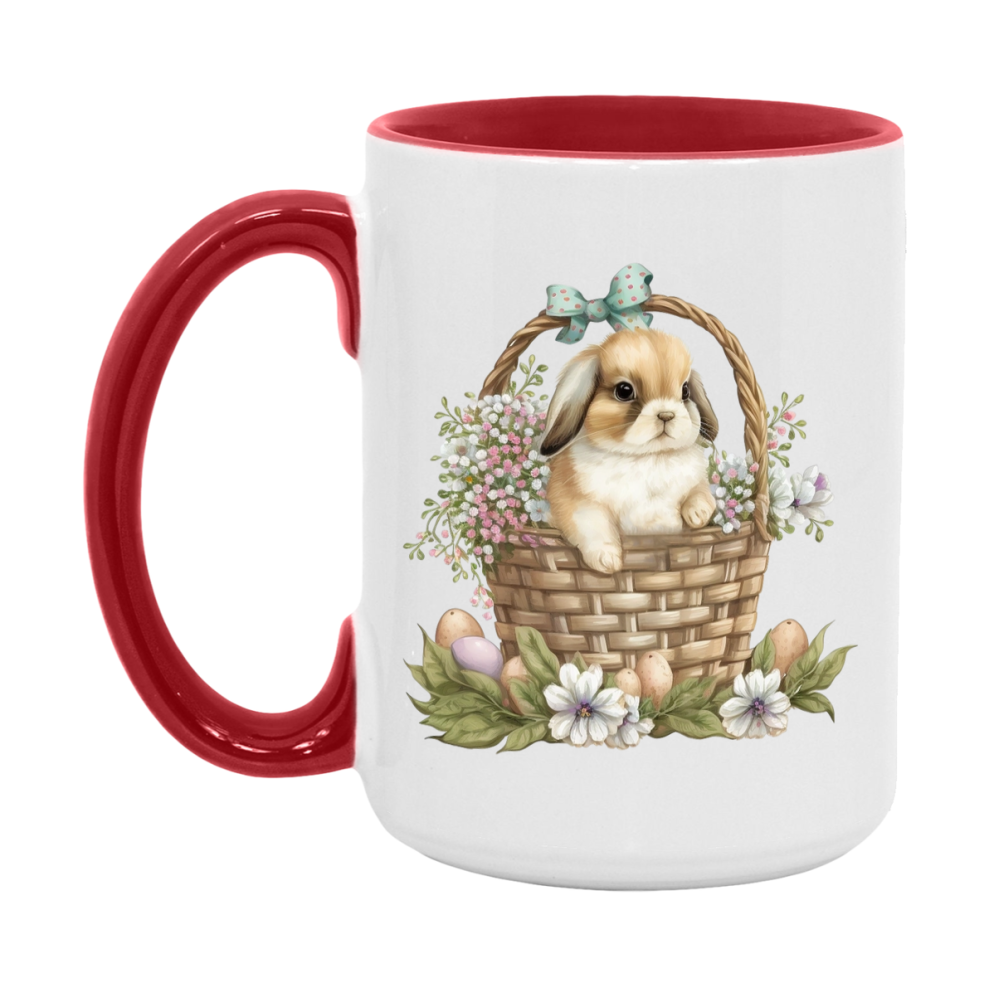 Easter Bunny Coffee Mug, Cute Bunny With Basket Easter Gift, Double-Sided 11Oz Or 15Oz White Ceramic Cup