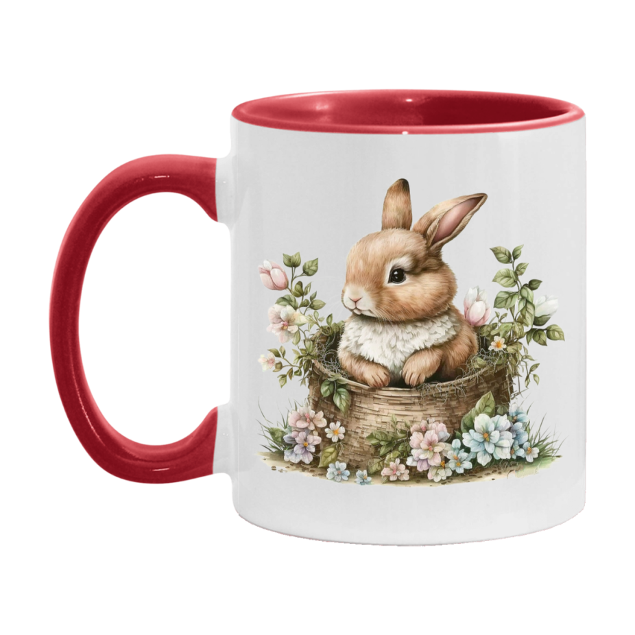 Easter Bunny Coffee Mug, Easter Basket Clipart Easter Gift, Double-Sided 11Oz Or 15Oz White Ceramic Cup