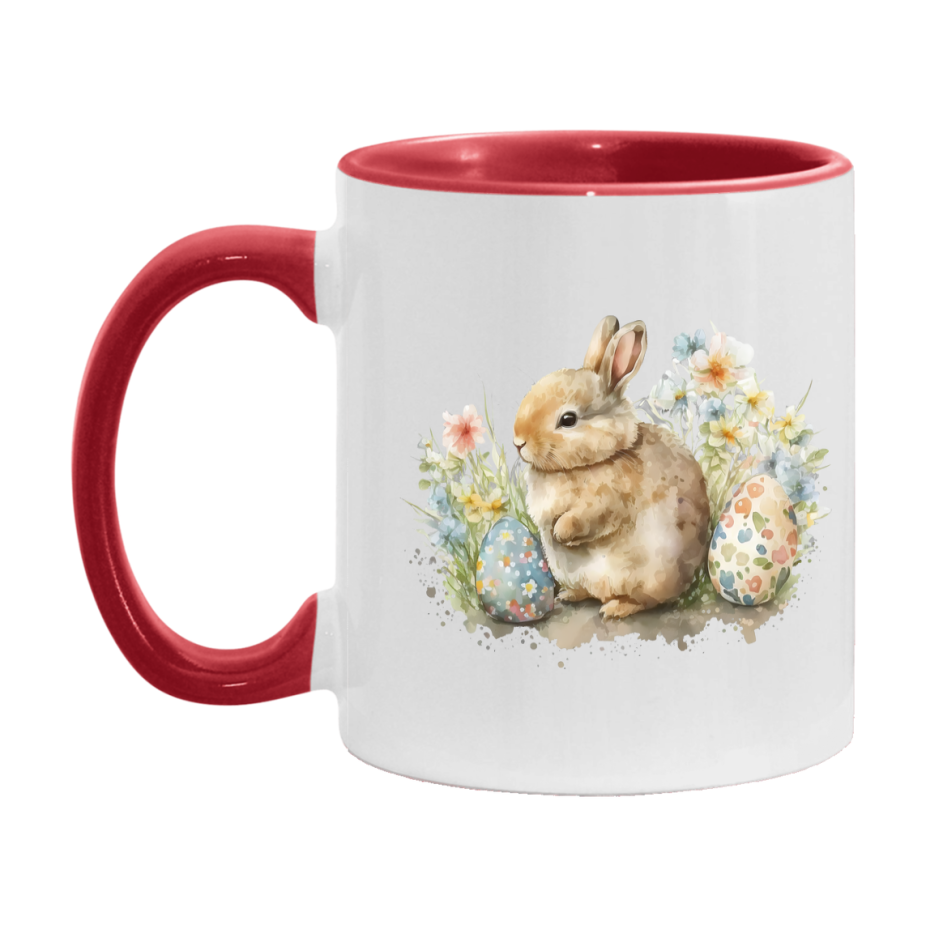 Easter Bunny Coffee Mug, Pastel Easter Eggs Desing Easter Gift, Double-Sided 11Oz Or 15Oz White Ceramic Cup