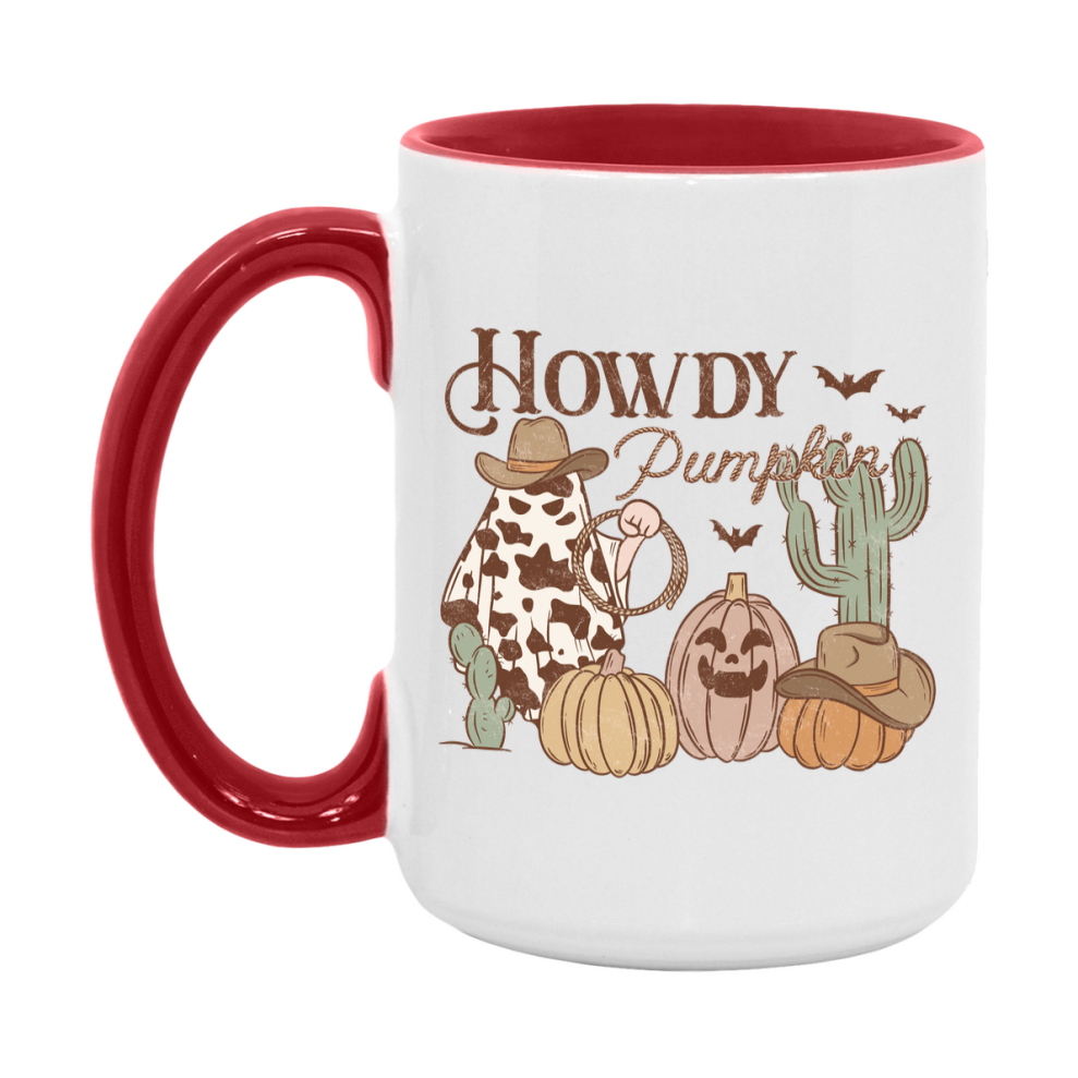 Western Halloween Mug, Cute Retro Western Halloween Coffee Cup, 11Oz Or 15Oz White Ceramic Mug