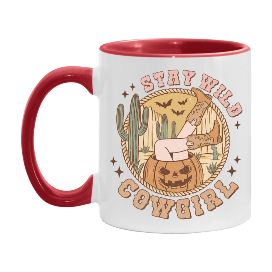 Western Halloween Mug, Cute Retro Western Halloween Coffee Cup, 11Oz Or 15Oz White Ceramic Mug