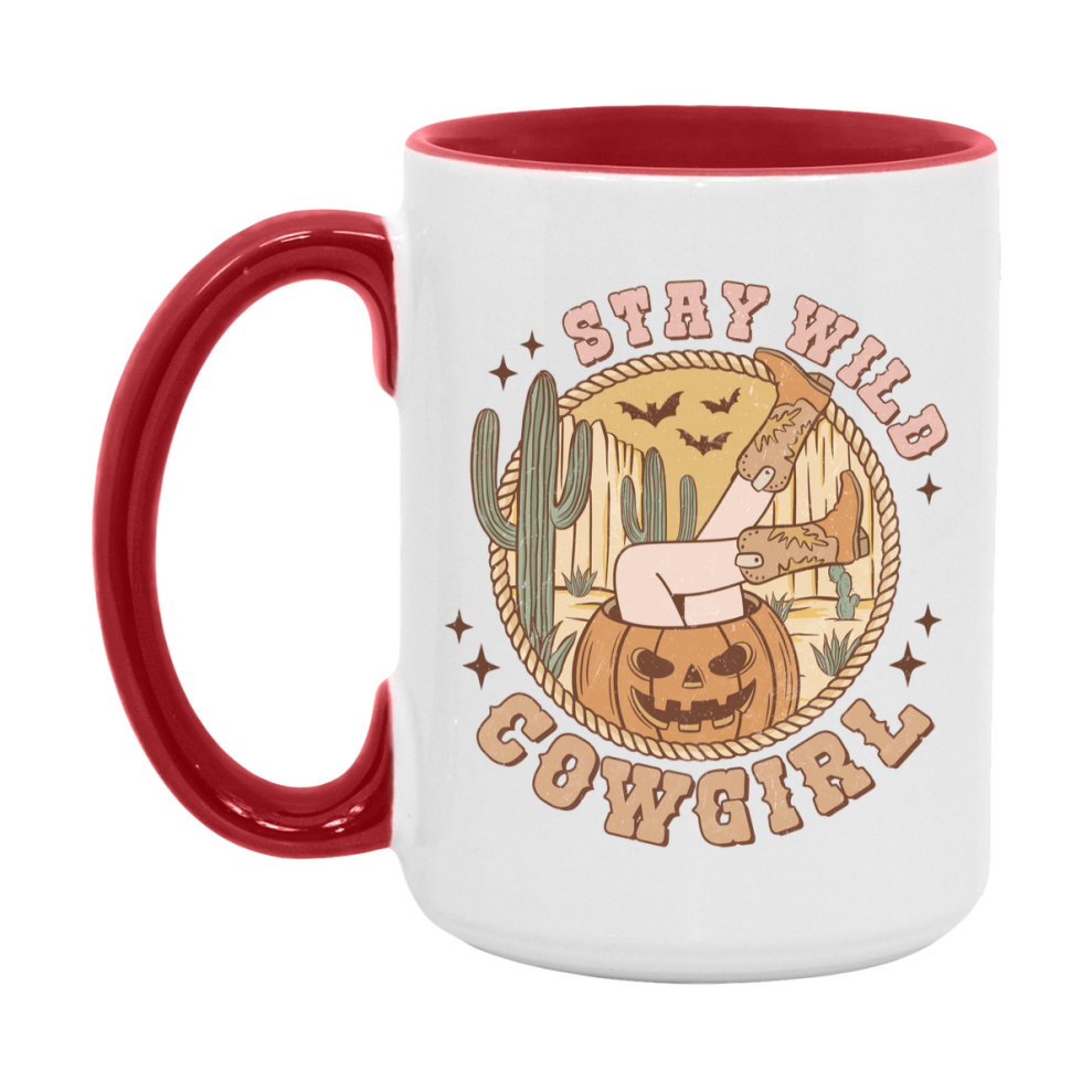 Western Halloween Mug, Cute Retro Western Halloween Coffee Cup, 11Oz Or 15Oz White Ceramic Mug