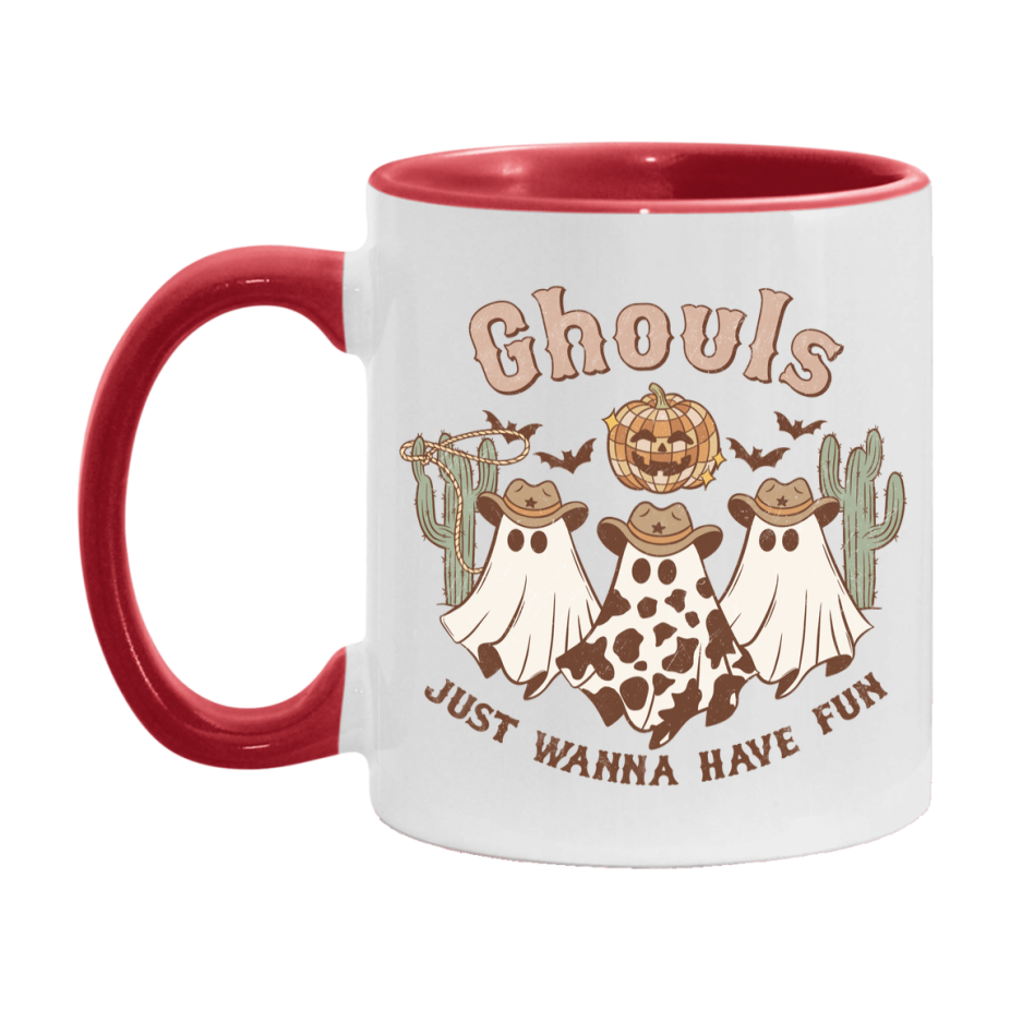 Western Halloween Mug, Cute Retro Western Halloween Coffee Cup, 11Oz Or 15Oz White Ceramic Mug