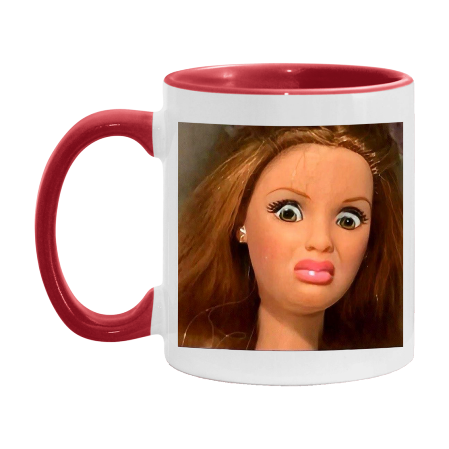 Disgusted Doll Face Mug, Funny Doll Face Meme Coffee Cup